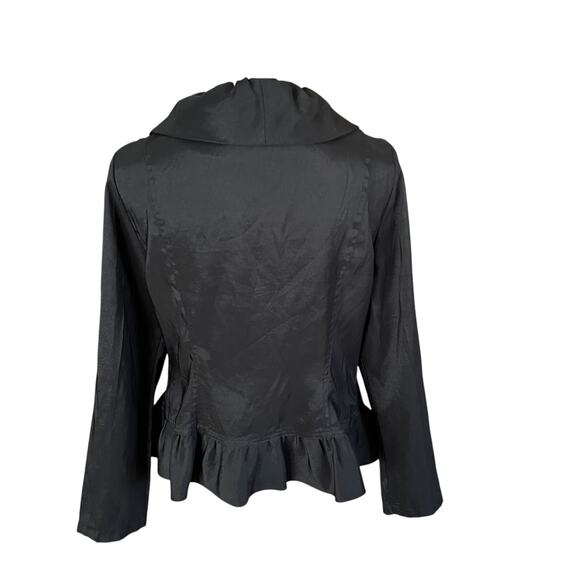 Rossi Roma Black Ruffle Jacket Top Medium Italy Silk MISSING BUTTON Y2K 90s - Picture 6 of 9